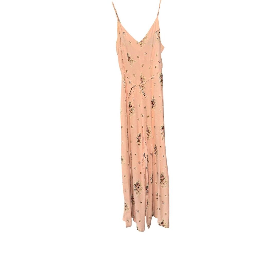 90s Betsy Johnson Floral Pink Sleeveless Wide-Leg Jumpsuit With Waist Tie romper